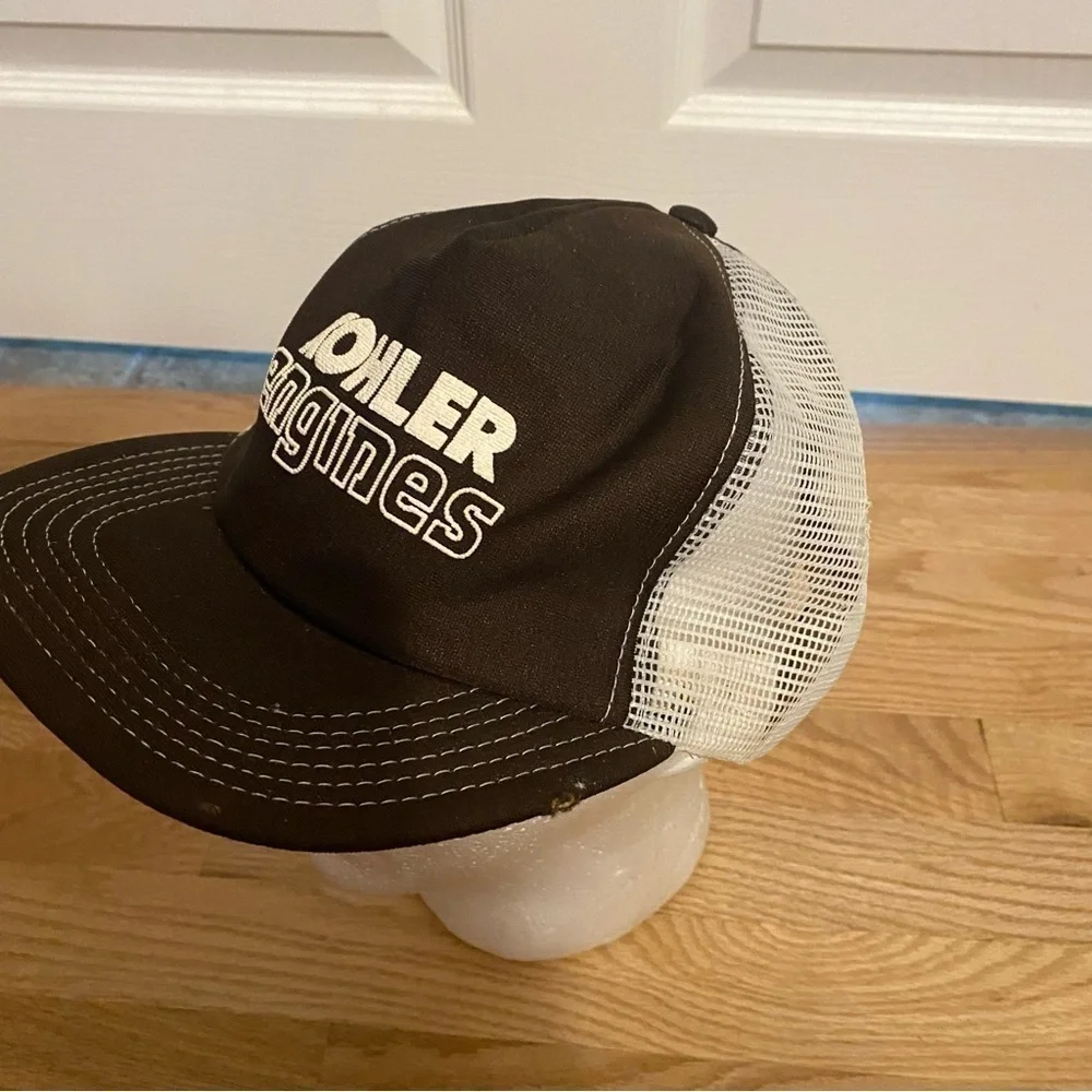 Vintage Kohler Engines Mesh Snap Back Trucker Hat 80s 90s Made in USA Brown